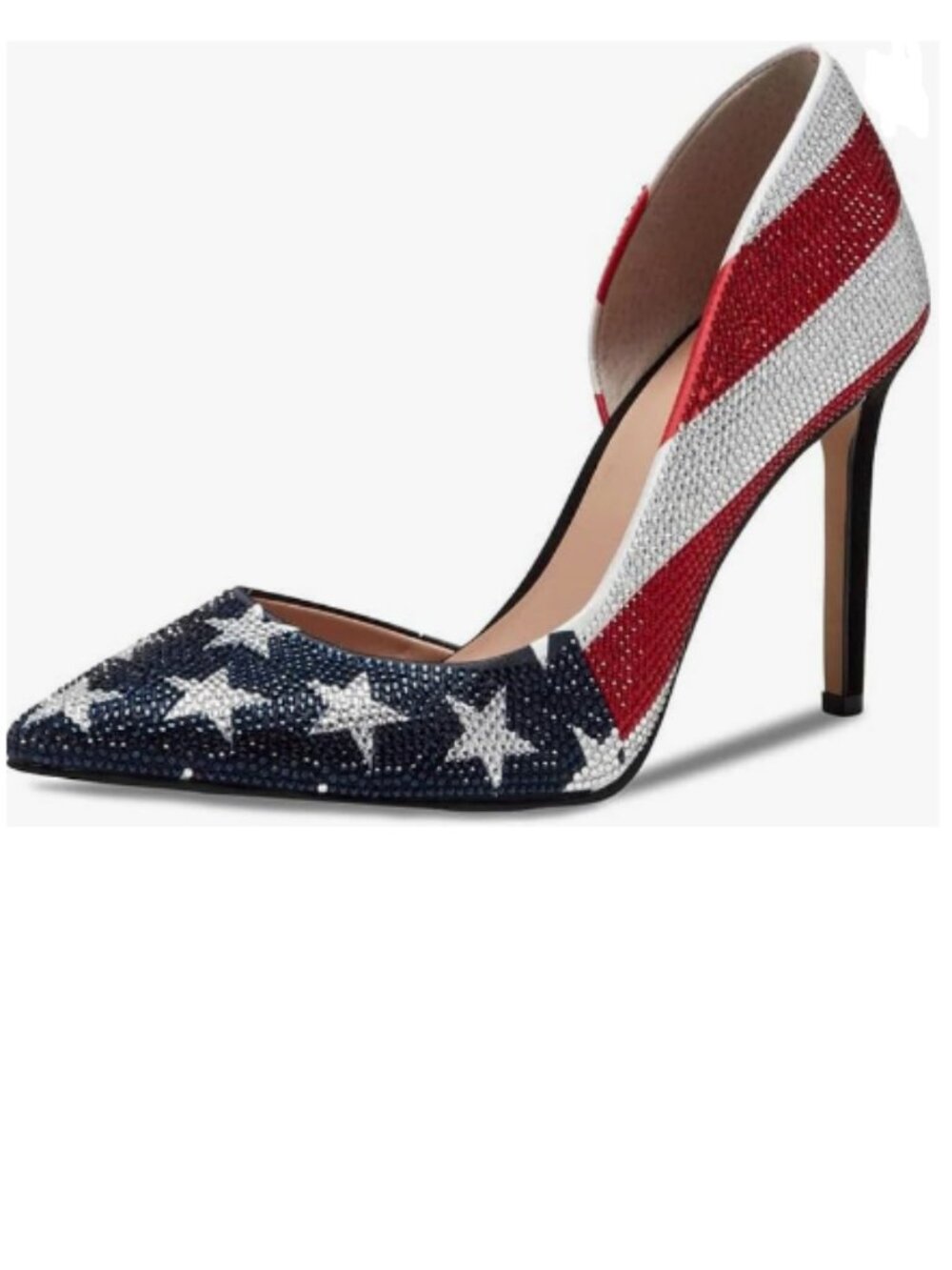 Maiyang National Flag Studded Rhinestones Pointed Toe D'Orsay Pumps Slip on Shoe